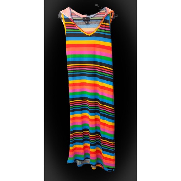 Chesley Rainbow Colored Striped Hooded Asymmetric Tank Dress Jr. XL - Picture 1 of 5
